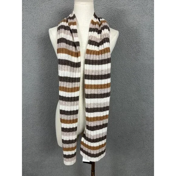 Charter Club Luxury 100% Cashmere Striped Scarf Brown/White/Beige One Size NWT's - Picture 2 of 6
